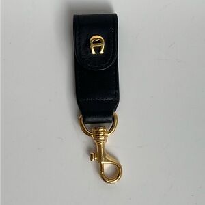 Etienne Aigner Black Leather Keychain